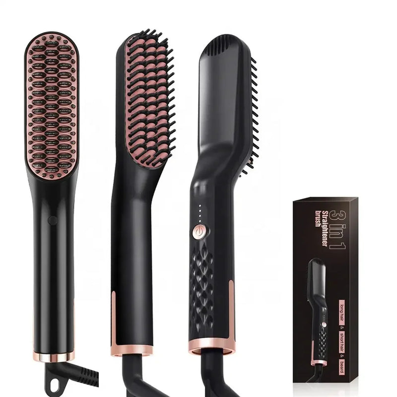 Escova alisadora de cabelo unisex, pente quente, alisador de barba sem fio para homens, encrespador de cabelo, ferramenta styling, alisamento