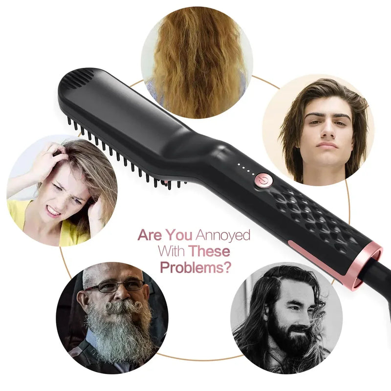 Escova alisadora de cabelo unisex, pente quente, alisador de barba sem fio para homens, encrespador de cabelo, ferramenta styling, alisamento