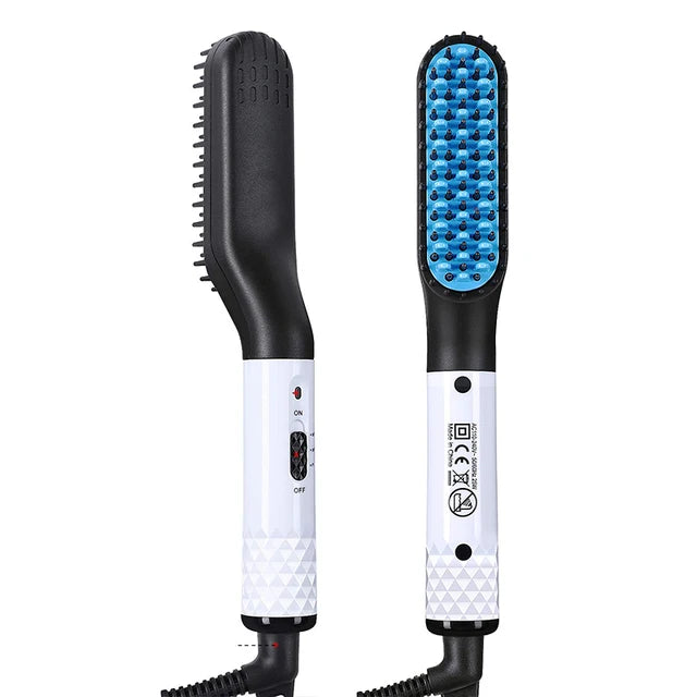 Escova alisadora de cabelo unisex, pente quente, alisador de barba sem fio para homens, encrespador de cabelo, ferramenta styling, alisamento Branco EU