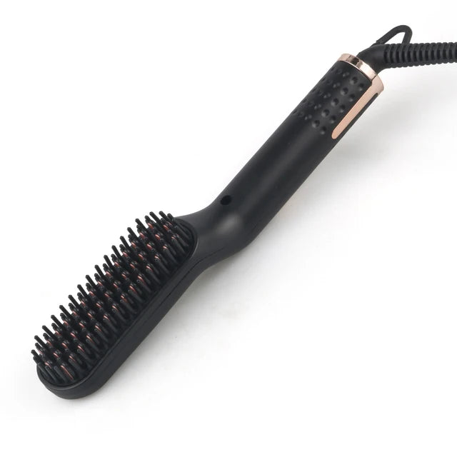Escova alisadora de cabelo unisex, pente quente, alisador de barba sem fio para homens, encrespador de cabelo, ferramenta styling, alisamento Preto EU